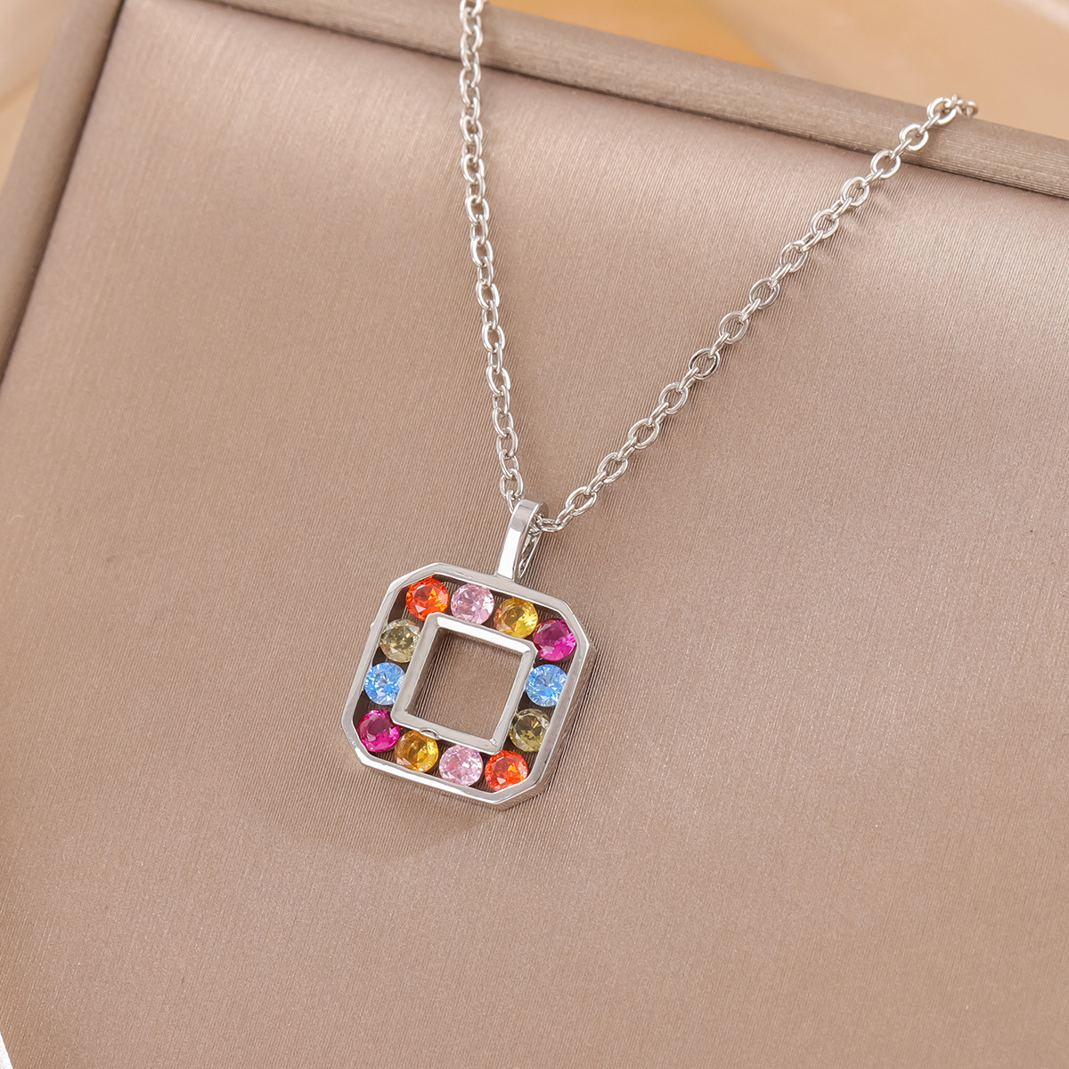 Fashion Colorful Crystal Square Geometric 925 Sterling Silver Jewelry Personality Pendant Necklaces  XL298
