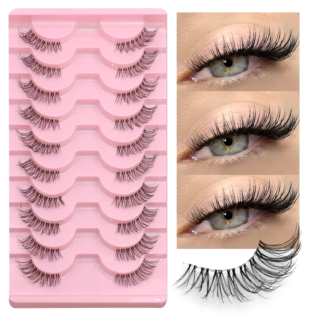 GROINNEYA Half Lashes Soft Natural Cat Eye Lashes Natural Look Nvisible Band Eyeashe Half Fake Eyelashes Fluffy Eyelashes
