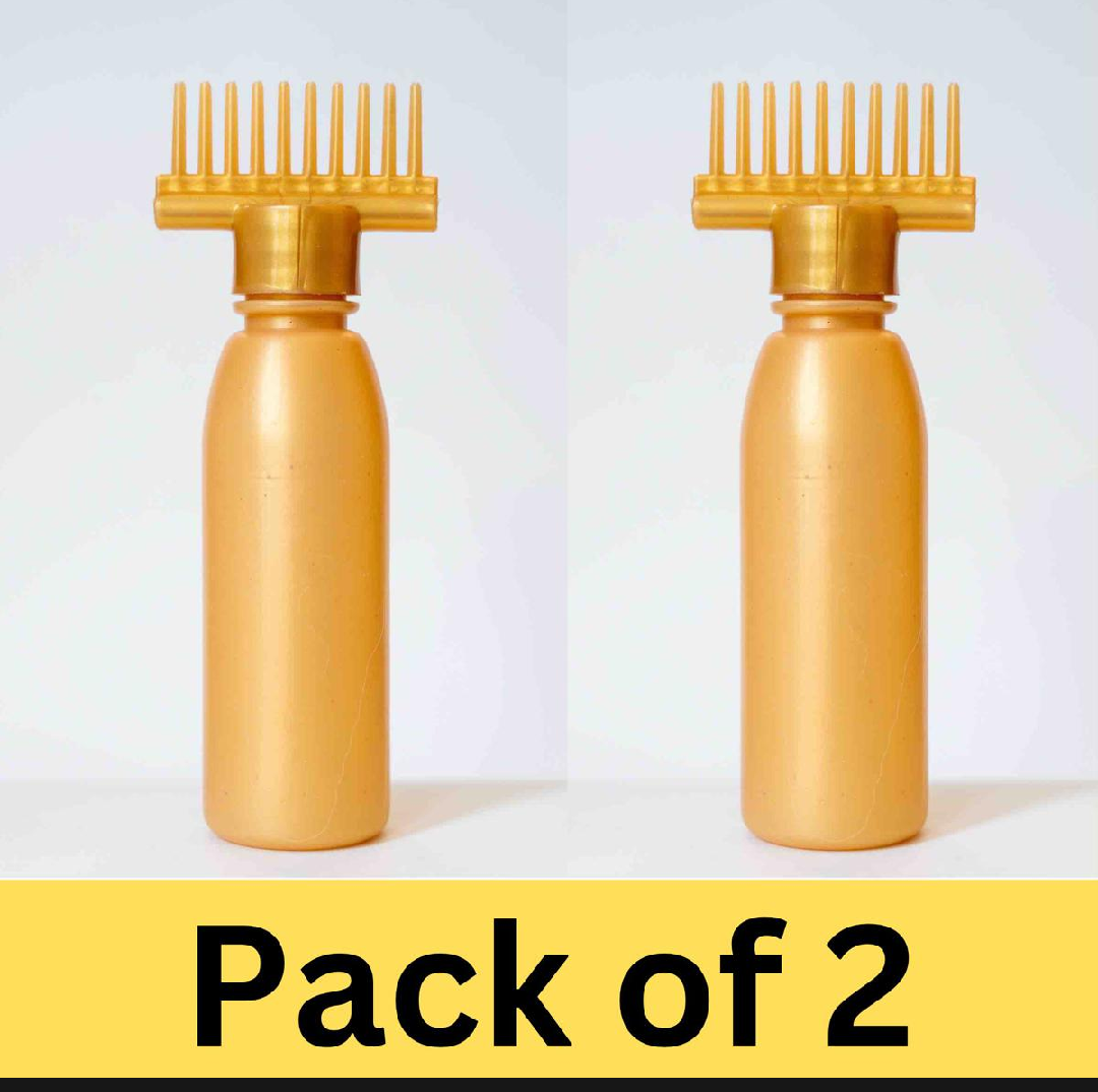 pack of 2 Hair oil selfie bottle - oil applicator bottle - oil applicator bottle comb - oil applicator bottle for hair -  pack of two Oil applicator and massager - oil application hack -  pack of two oil bottle with comb - oil bottle with comb for hairs