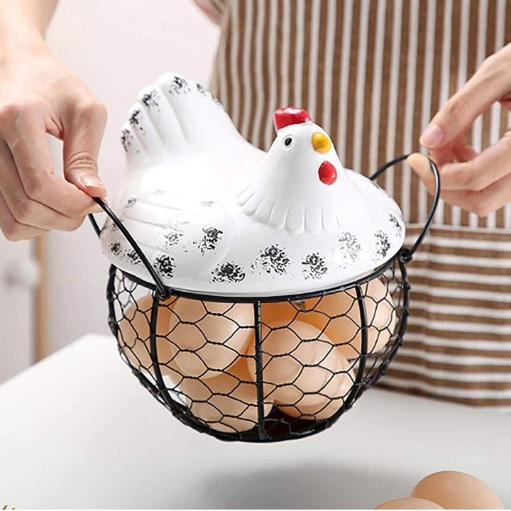Egg Hen Basket Ceramic top Rugged Metal Basket