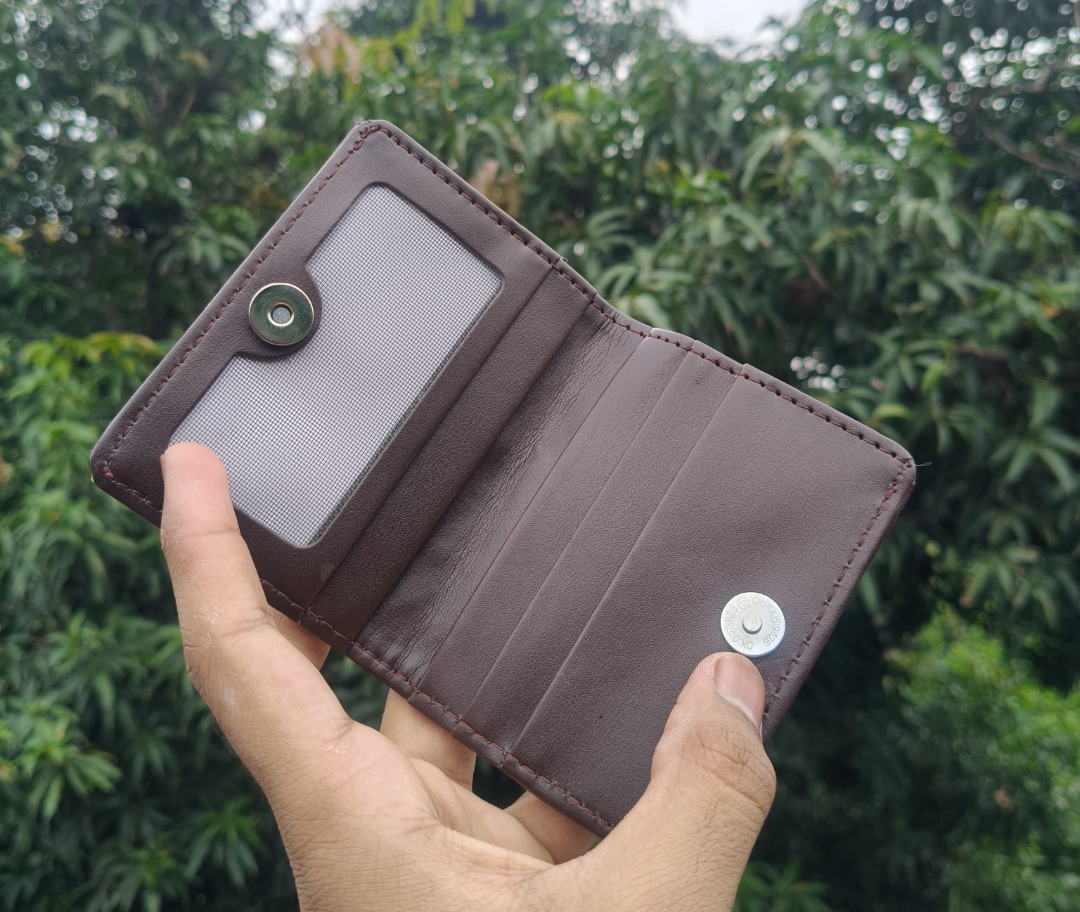 Genuine Leather Wallet for Men – 5 Compartments, Card Holder, Cash Organizer, Secure Button Closure