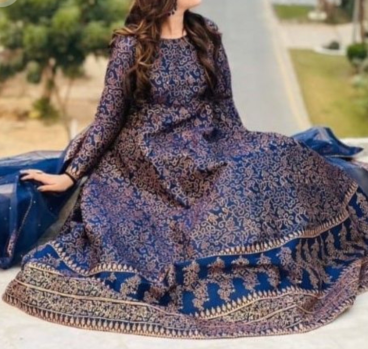New Stylish Collection Stitched 3pc kataan Maxi Dress for women and Young Girls