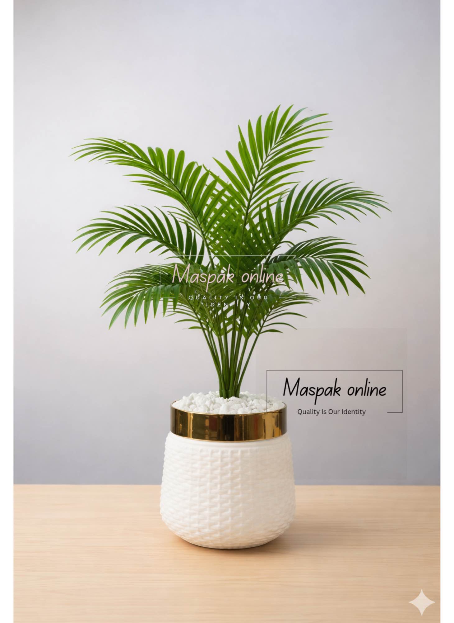 Artificial Palm Plant with Marble Chips 24 Inch in Stylish Plastic Pot for Home, Office, Living Room & Bedroom Decor  Realistic Indoor Faux Palm, Low Maintenance, Long Lasting Greenery, Modern Table & Corner Decoration Showpiece