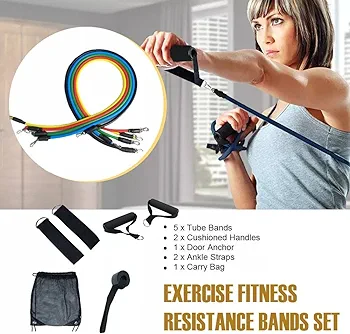 Resistance Bands Set & Push Up Stand Gym Equipment Set for Home Workout Training - Perfect Muscle Builder for Weights, Arms, Leg, Chest, Back, Glutes Exercises for Men & Women - Best Home Gym Equipment for Strength Training