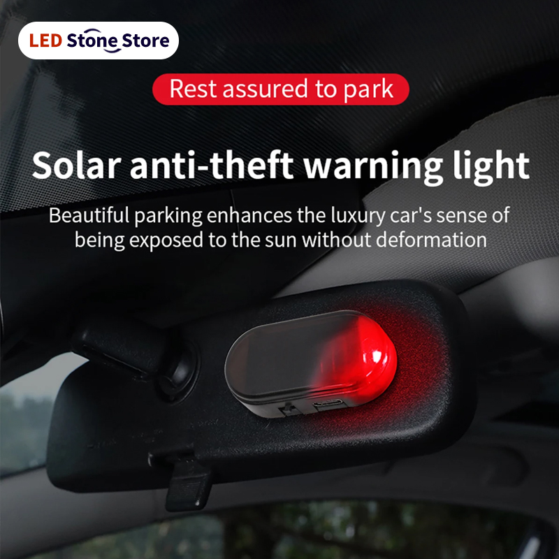 1pc Car Fake Security Light Solar Powered Simulated Dummy Alarm Wireless Warning Anti-Theft Caution Lamp LED Flashing Lights