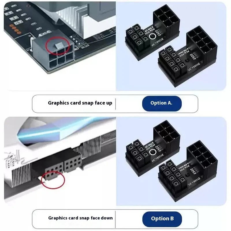 LDPCSJ 180° Rotating Elbow PCI-E Graphics Card Power Supply Adapter Connector GPU PSU Steering 6Pin 8Pin Wiring Artifact