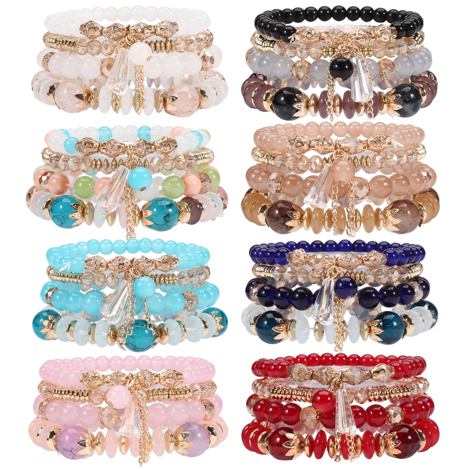 Bohemian Stackable Bead Bracelets for Women Multilayered Bracelet Pendant Charm Stretch Bangles Bracelets 