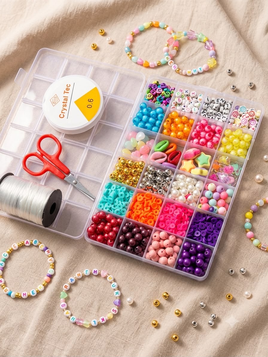DIY Round Multi Beads Box with Crystal Thread Tag