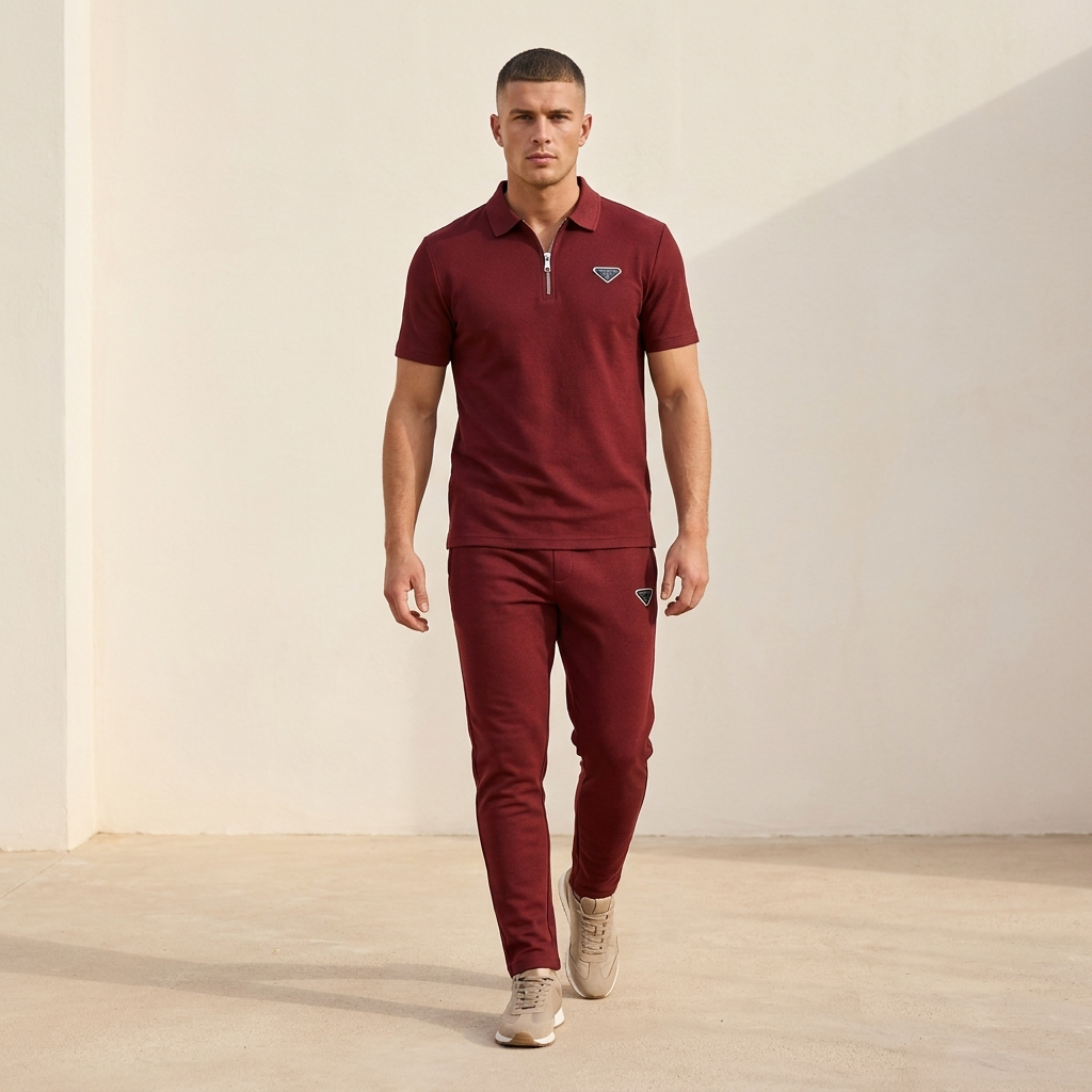 Premium Cotton Pique Half Sleeve Shirt & Trouser Set -  2 Piece Polo track suit for men summer