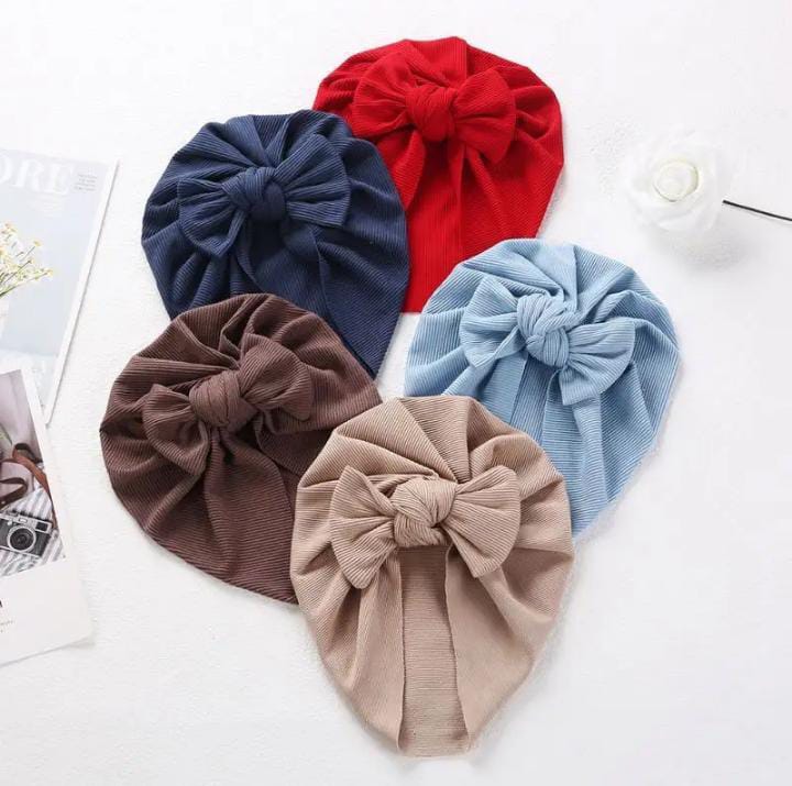 PACK OF 4 Different colors Solid ribbed turban baby hat handmade newborn baby girl  headwraps Fashionable bow headband topknot caps hair wear accessories