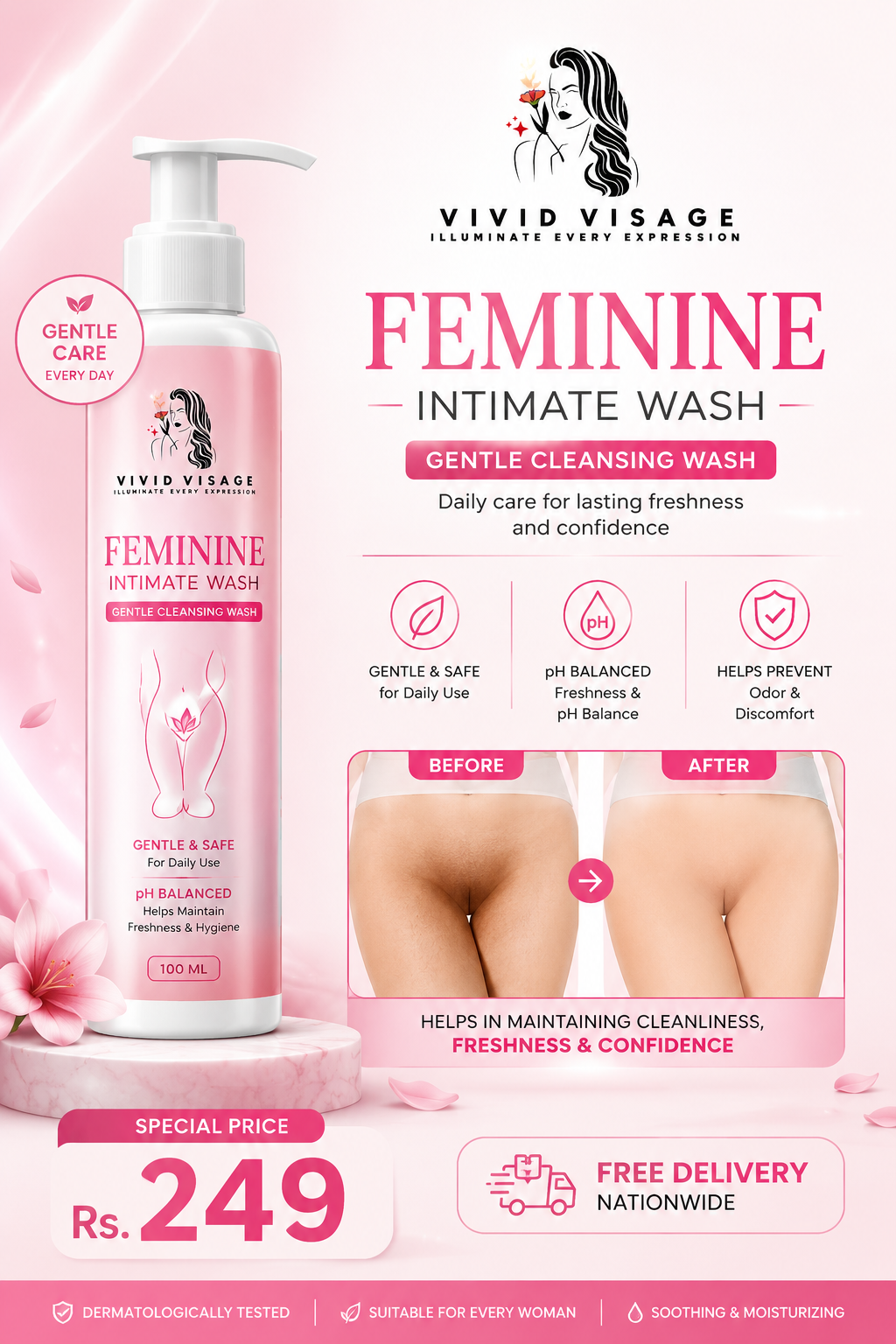 Intimate Hygiene Wash for Women 100ml | Gentle Feminine Cleanser | pH Care | Daily Freshness Formula