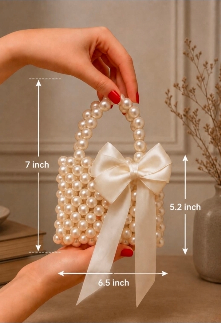 Elegant Mini Handmade Pearl Bag With Ribbon Bow – Versatile Design for Crossbody and Shoulder Carry - Wedding Clutch
