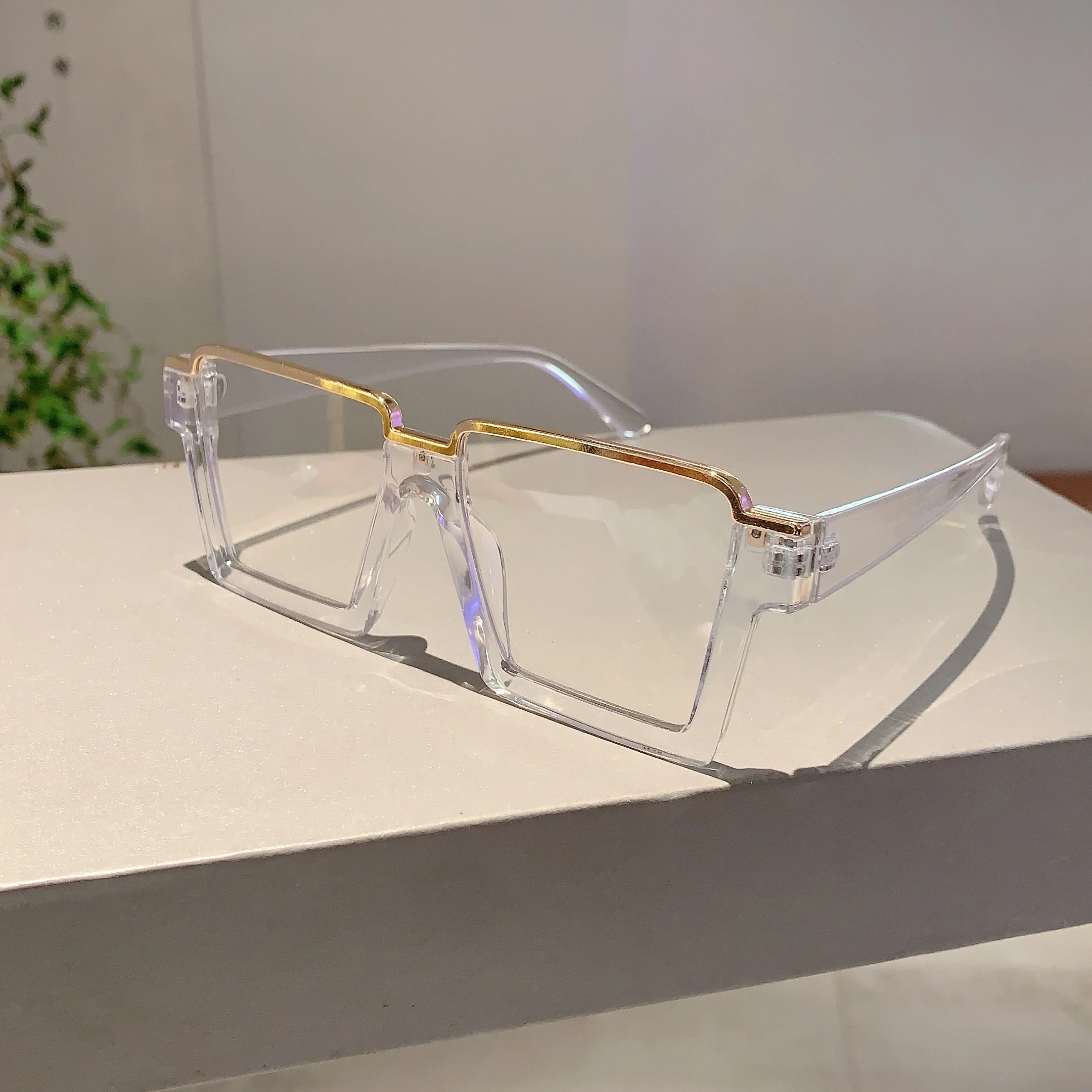 KAMMPT Oversized Square Glasses New Women Stylish Semi Metal Rim Eyeglasses Trendy Vintage Design Blue Light Blocking Eyewear