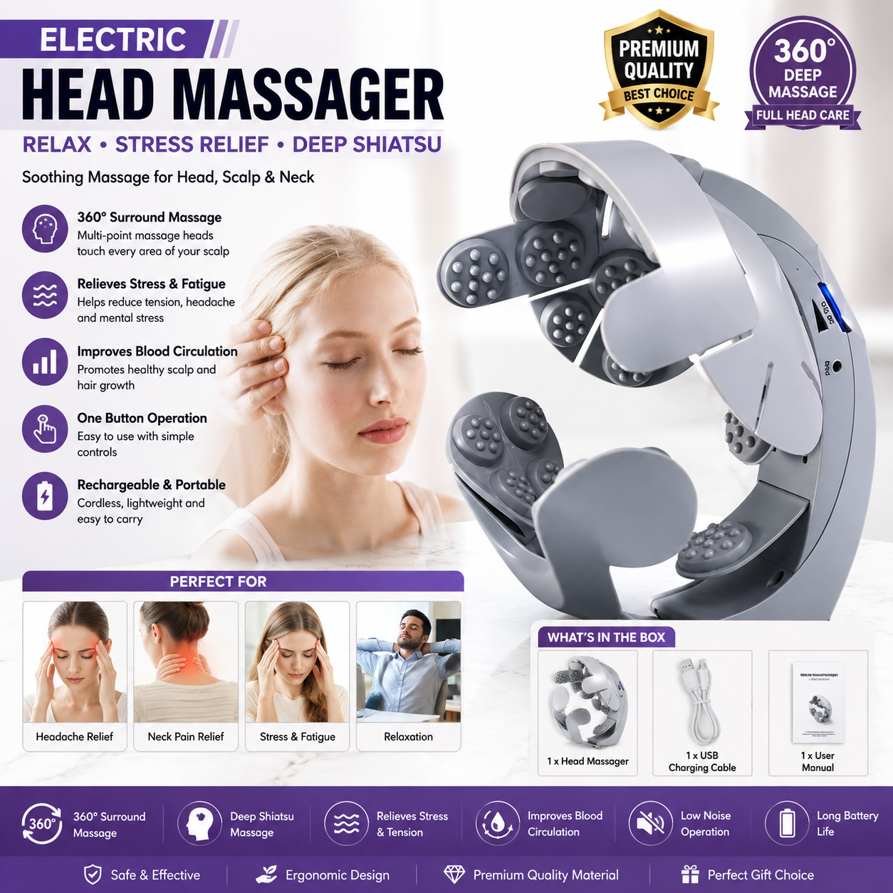 Electric Head Massager Helmet | Smart Scalp Massage Device with Vibration | Portable Head & Scalp Relaxation Massager for Stress Relief & Personal Care