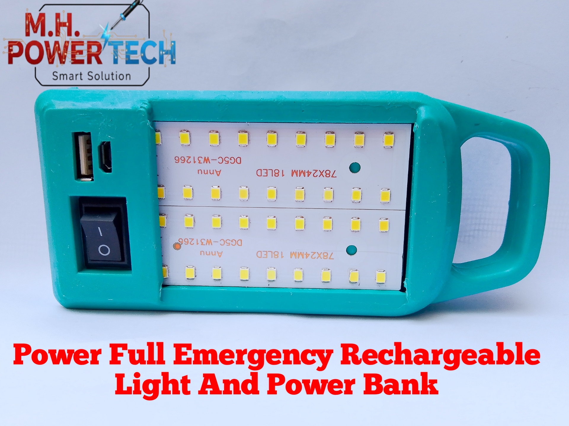 Rechargeable Emergency Light 6000mAh | Mobile Charging Support | Automatic Full Charging | Easy Carry | MH Power Tech