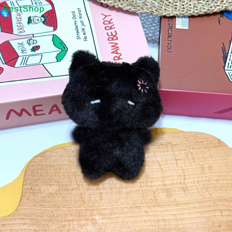 Cute Cartoon Plush Kitty Keychain Kawaii Black & Pink Cat Doll Backpack Decoration Pendant Bag Charm Accessory 