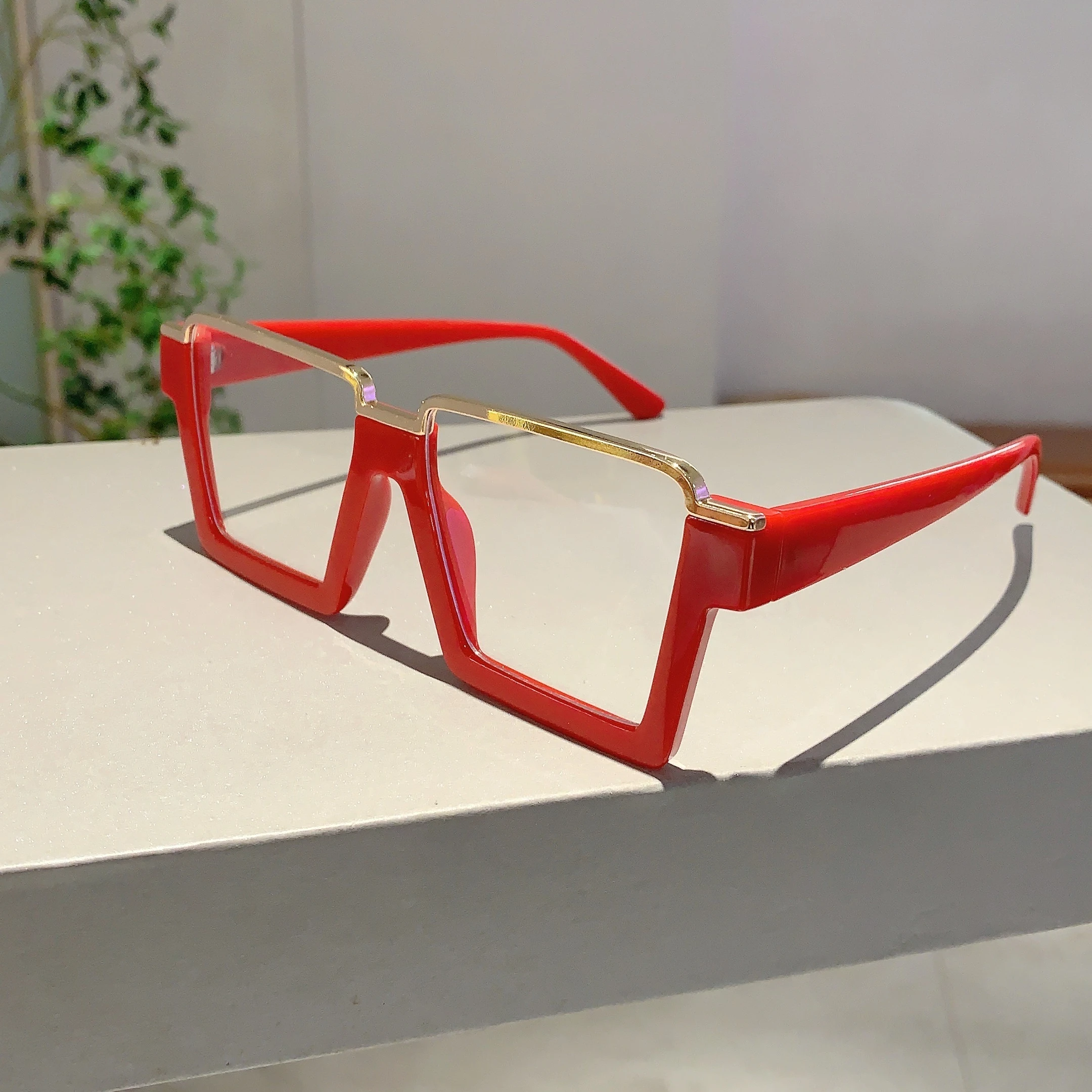 KAMMPT Oversized Square Glasses New Women Stylish Semi Metal Rim Eyeglasses Trendy Vintage Design Blue Light Blocking Eyewear