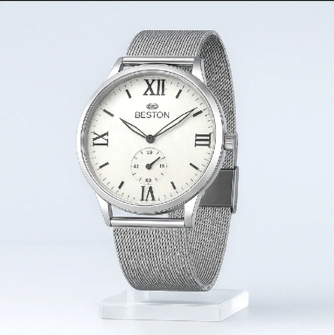 Mesh Strap Silver Watch for Men & Boys – Stainless Steel Metal Pin Clasp, Elegant Sober Fashion Wrist Watch