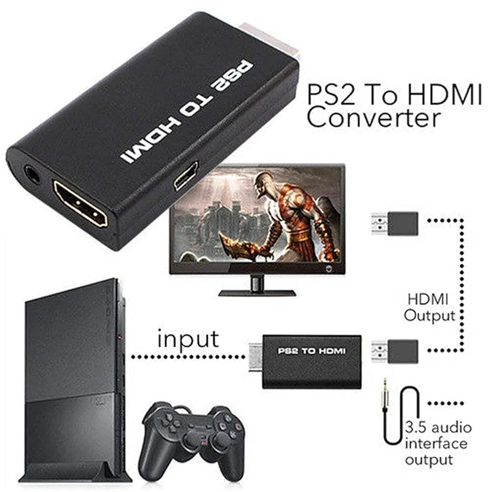 PS2 to HDMI Converter Supports All PS2 Display Modes with 3.5mm Audio Converter