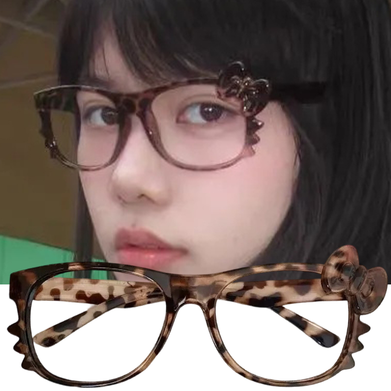 Sweet Girl Leopard Print Frame Glasses Cute Cat Eye Eyeglasses Fashion Retro Eyewear for Women Black Glasses Frame Cosplay Decor