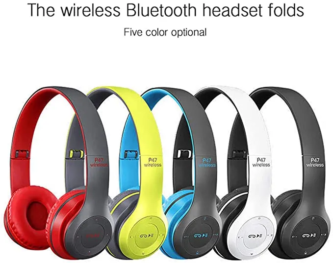 Wireless Headphones, P47 Bluetooth Foldable Headset with Microphone Support FM Radio TF for PC TV Smart Phones & Tablets Etc