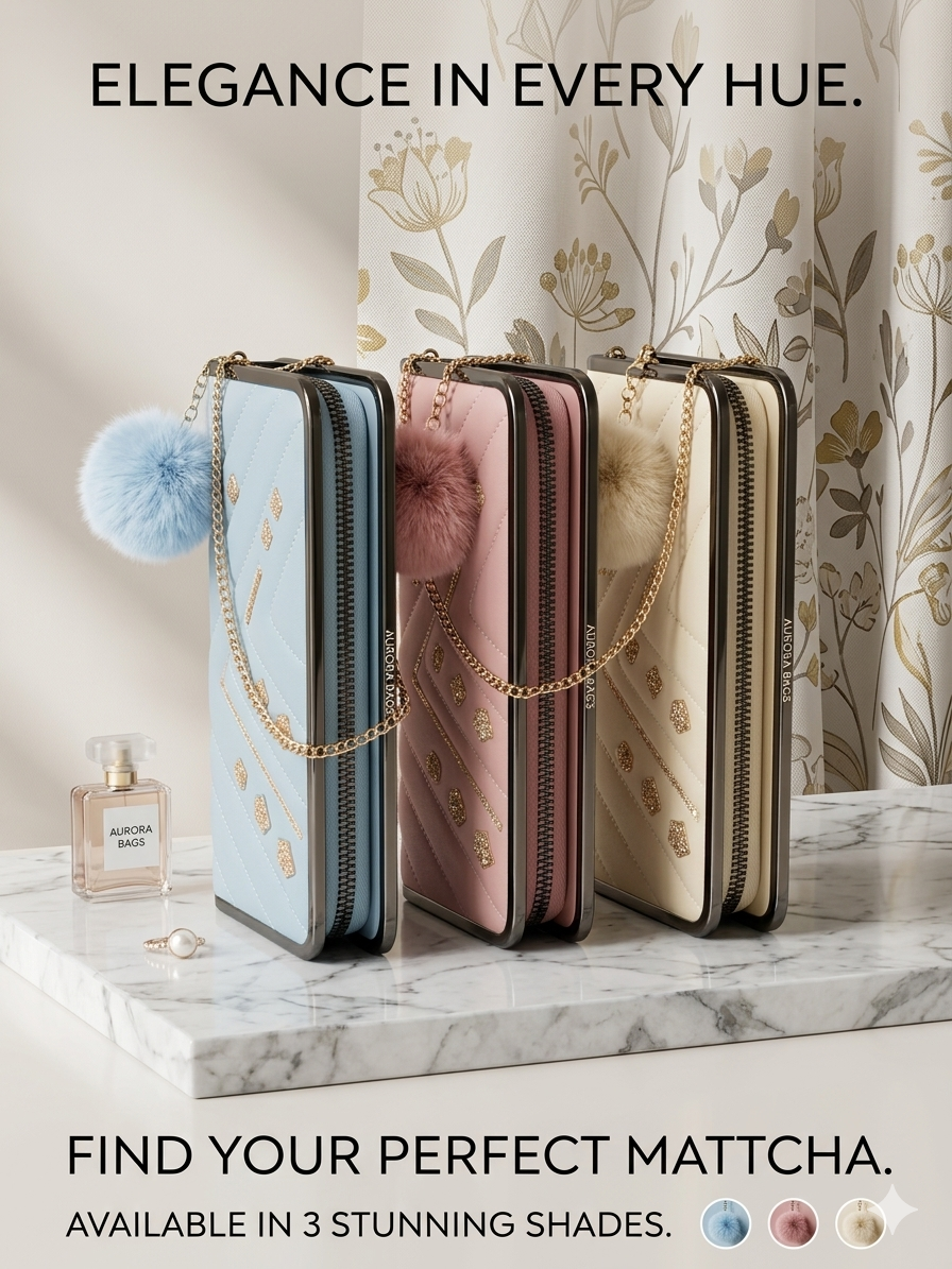 Beautiful Leather Fashion Hand Bags Wallet Clutches With Long Zippe