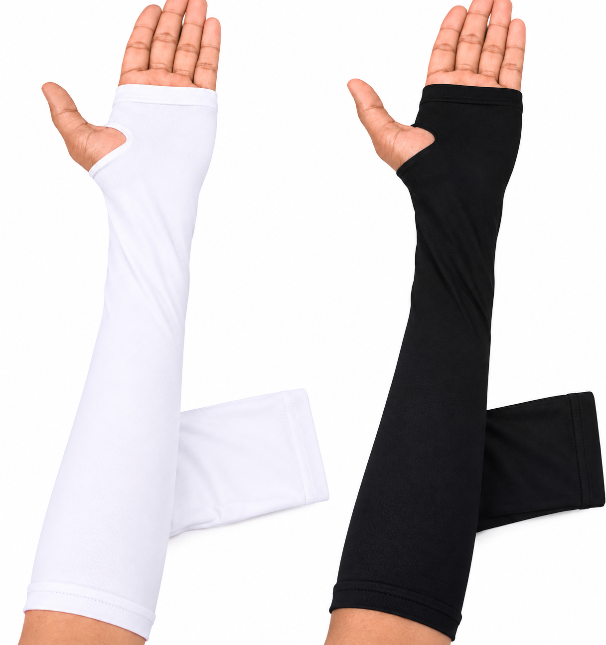 Thumb Hole UV Sun Protection Arm Sleeves for Men & Women | Cooling Arm Covers with Thumb Hole | Stretchable Anti-UV Sleeves | Black & White & Skin | 1 Pair