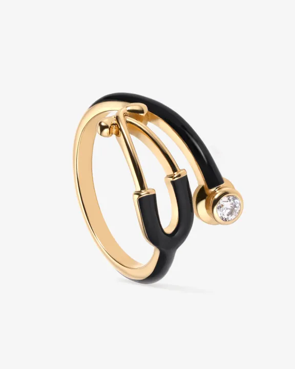 Angothi Stethoscope Shaped Elegance Ring with Pearl and Gold Accents for Women
