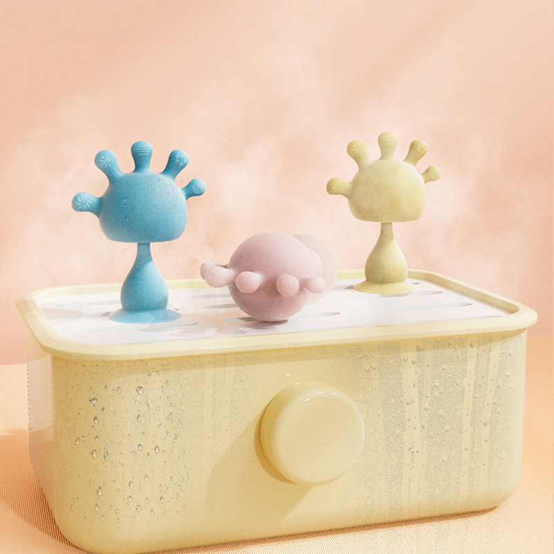 Baby Finger Mushroom-Shaped Rattle Teether, Silicone Soft Teething Stick, Newborn Soothing and Chewing Fun