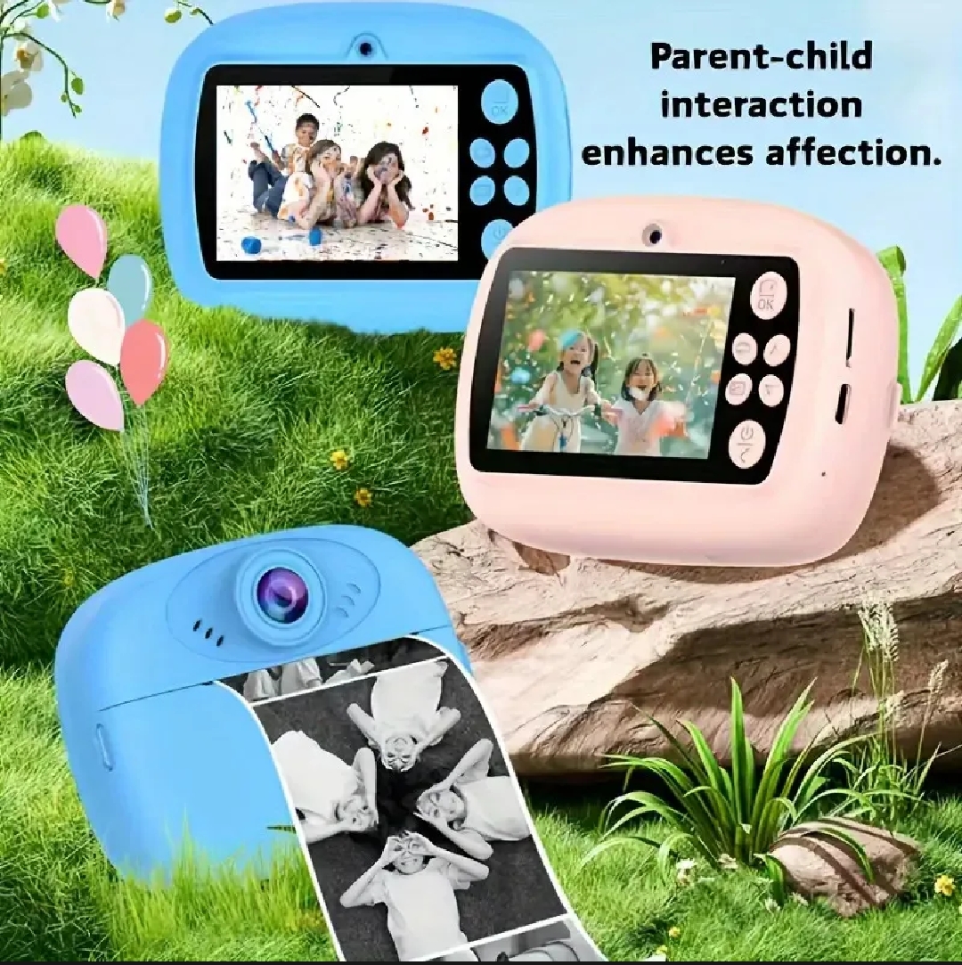 smart Digital Dual Lens instant Print camera For kids 1080 P Vedio Recorder & Selfie Camera With Tharmal Printer Camera 2.4" IPS Screen Mini Portable Camera With Games Best Gift For Gift For Both Girls And Boys ! Children Digital Camera Toys For Kids