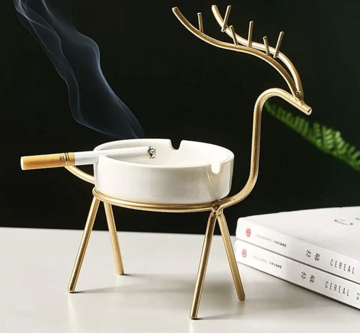 Ashtray Deer 🦌  Gold important Ashtray , Portable Ashtray large capacity Iron metal style  office home a gift idea Gold