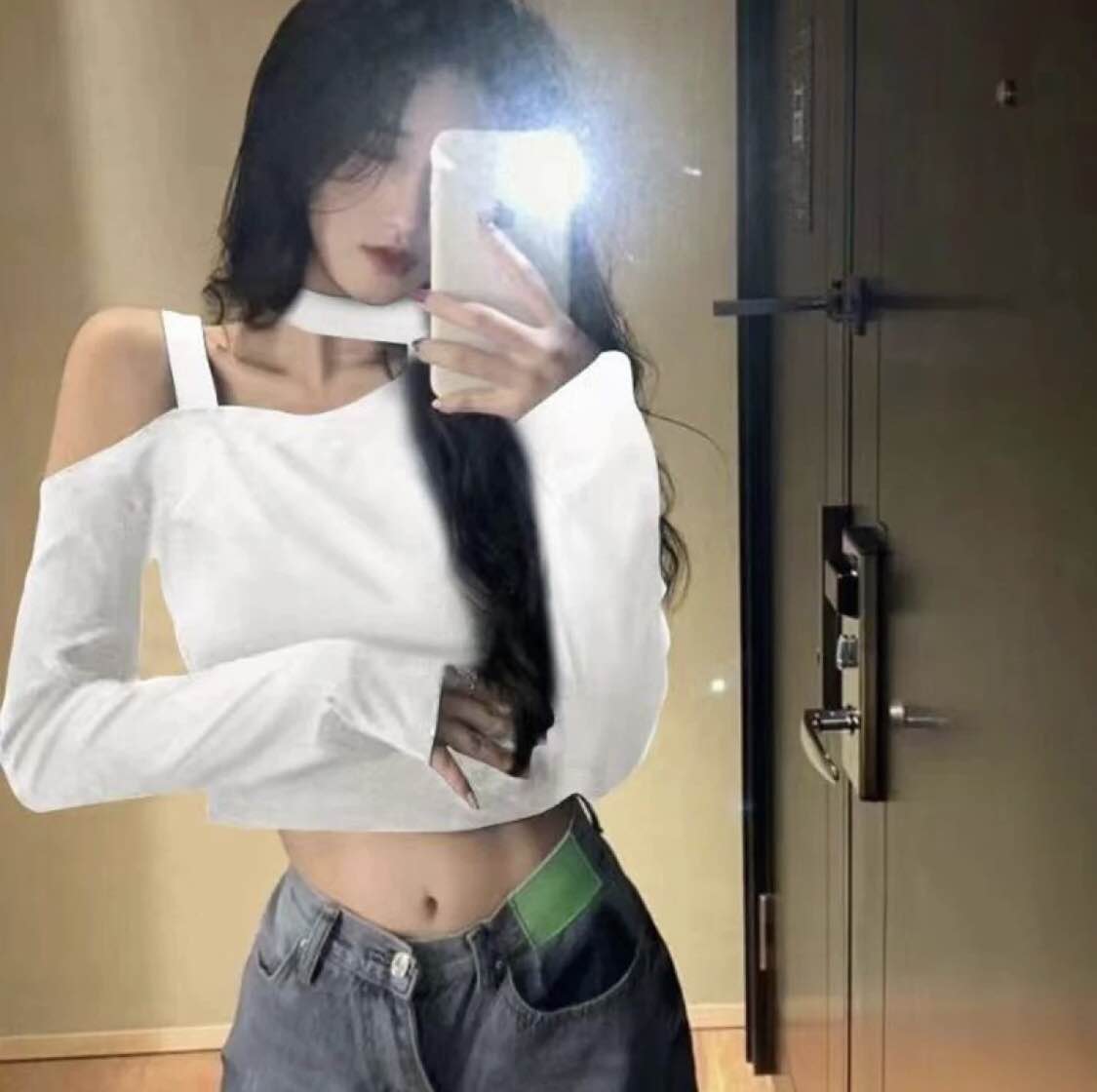 women's korean style short off shoulder shirt cotton shirt for womens and girls long sleeve top