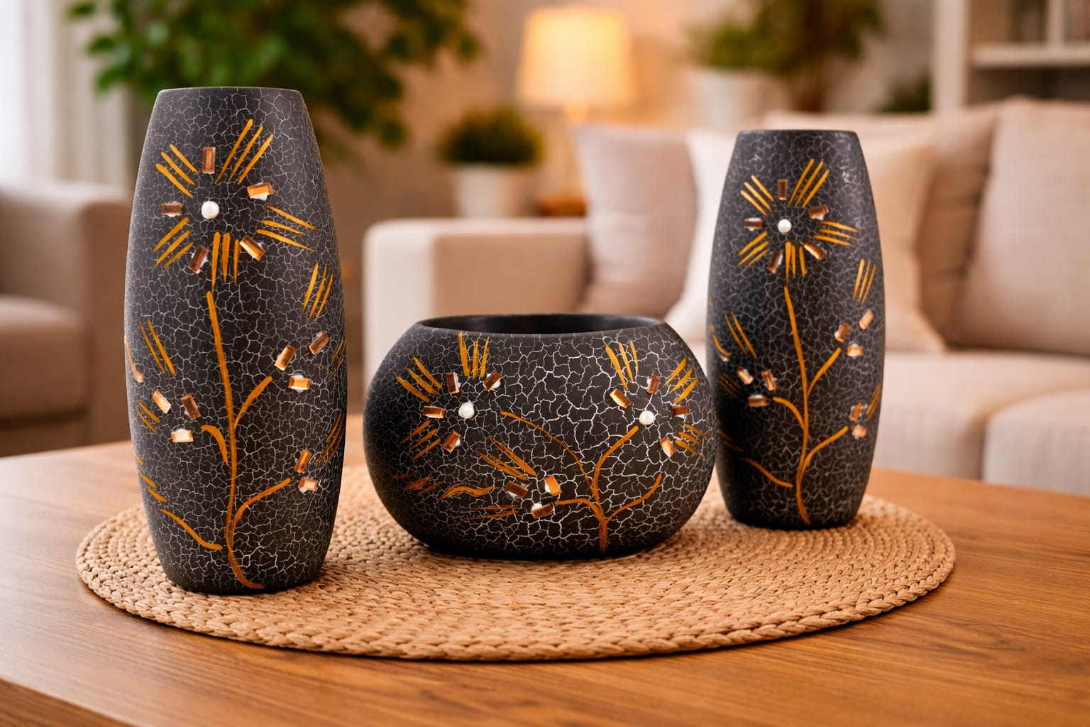 Set of 3 home decore (1 is egg shapped and 2 IS Large and carve ) by