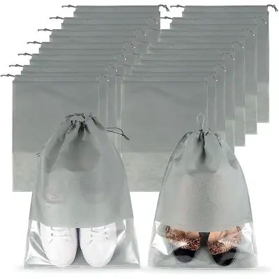 Pack of 12 - Travel Shoes Storage bag with clear window non-woven with PVC Bag
