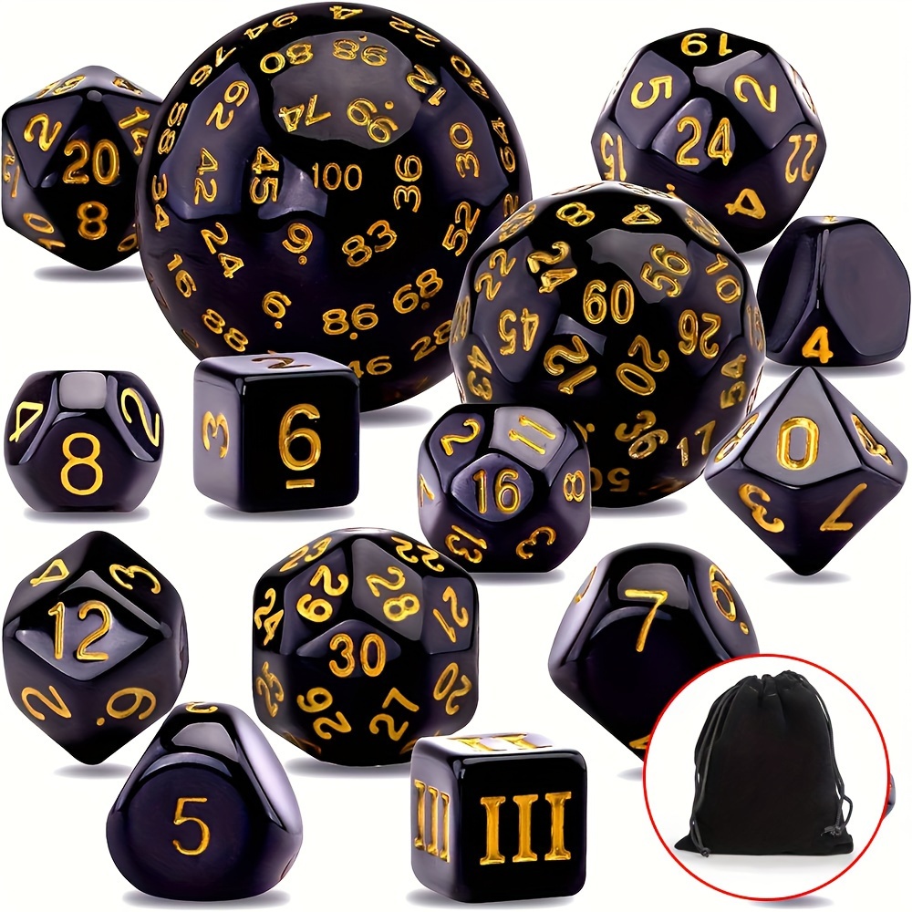 DND Polyhedron D3-D100 Dice Set (15 Pieces) for Roleplaying Tabletop Game with Drawstring Pouch