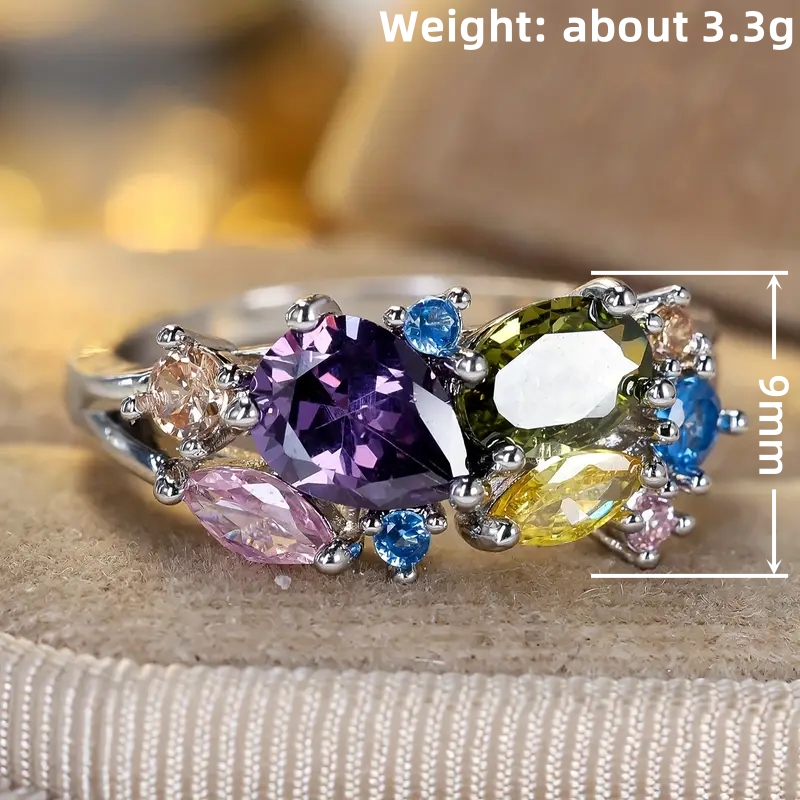 Huitan Elegant Women Ring Inlaid Multiple Colors Shining CZ Charming Party Wedding Accessories Engagement Aesthetic Jewelry 