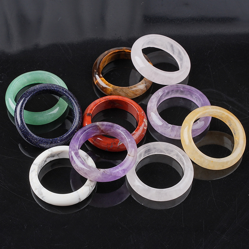 1pc Natural Stone Band Rings Amethyst Rose Quartz Obsidian Finger Solid Ring Women Men Minimalist Reiki Healing Jewelry 