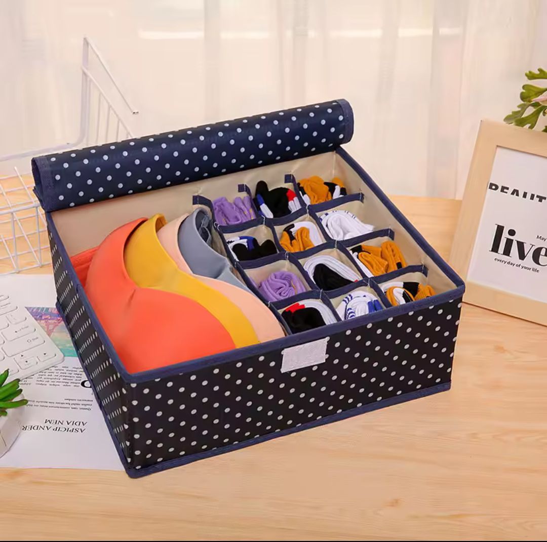 Foldable Star Print Bra Organizer Box – Multi-Compartment Underwear & Socks Storage Box