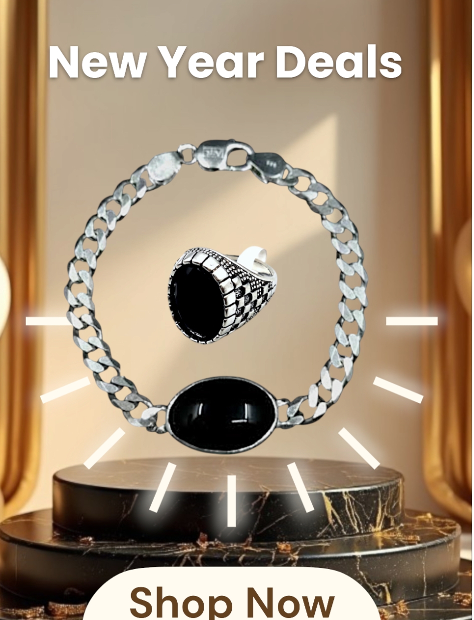 hot Selling Stainless steel Black  Aqeeq Stone Turkish Ring With Braclet -Top Fashion Black Aqeeq  Stone Stainless steel Cuban Chain Braclet With Turkish Ring For Men /boys -High Quality Braclets +Ring For Men