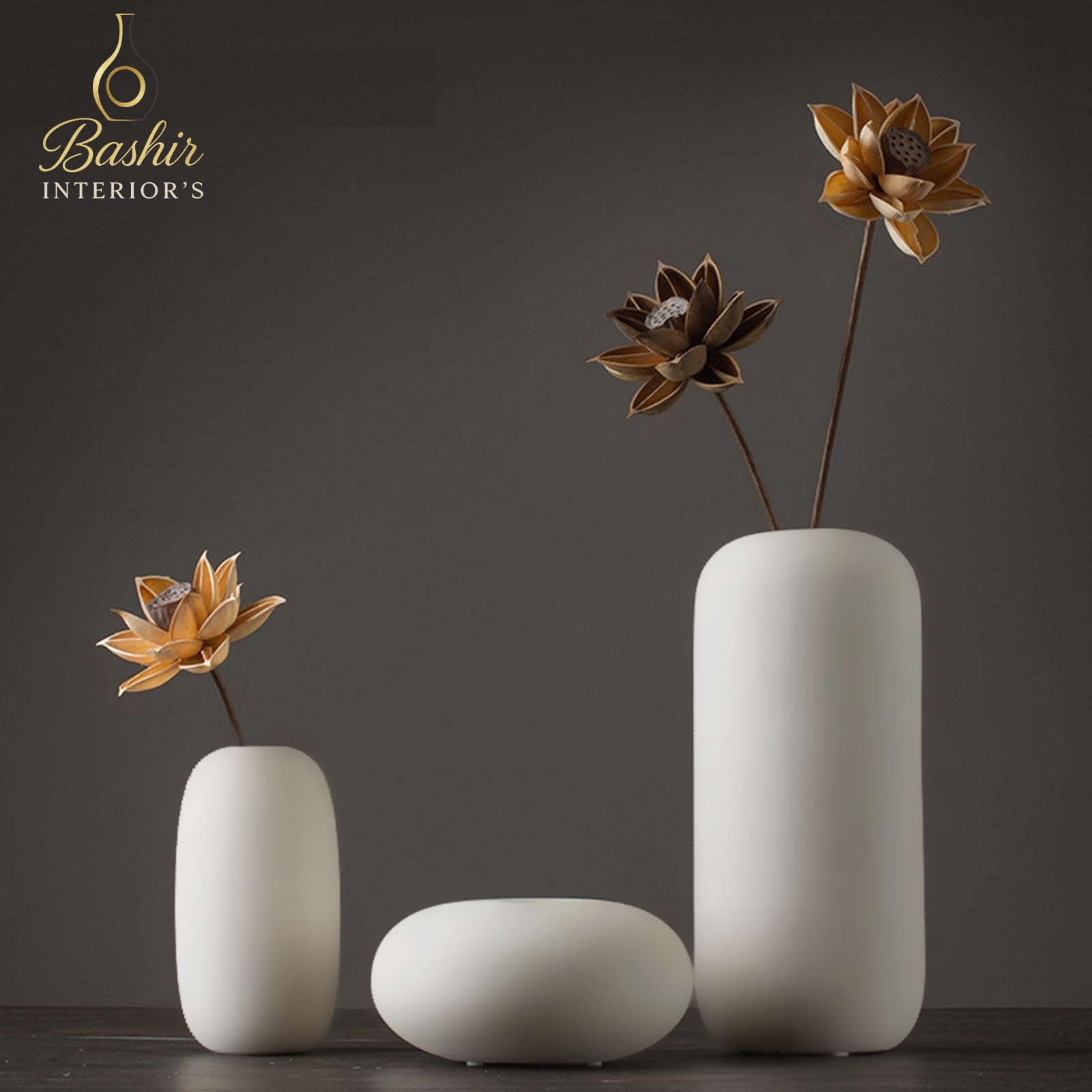 Set of 3 Handmade Ceramic & Gypsum Vases – Modern Matte Finish | Interior Home Décor