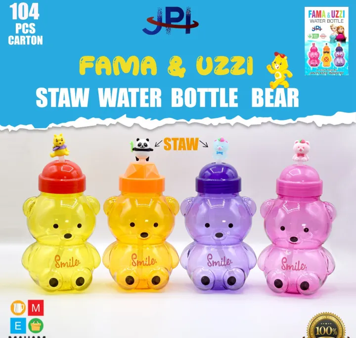 1pc 750ml Kids Water Bottle Plastic With Lid and Straw Cute Cartoon Teddy for Girls The Color Is Random