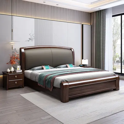 Espresso Wooden king Size Bed with 2 Side Tables One Sided Under storage