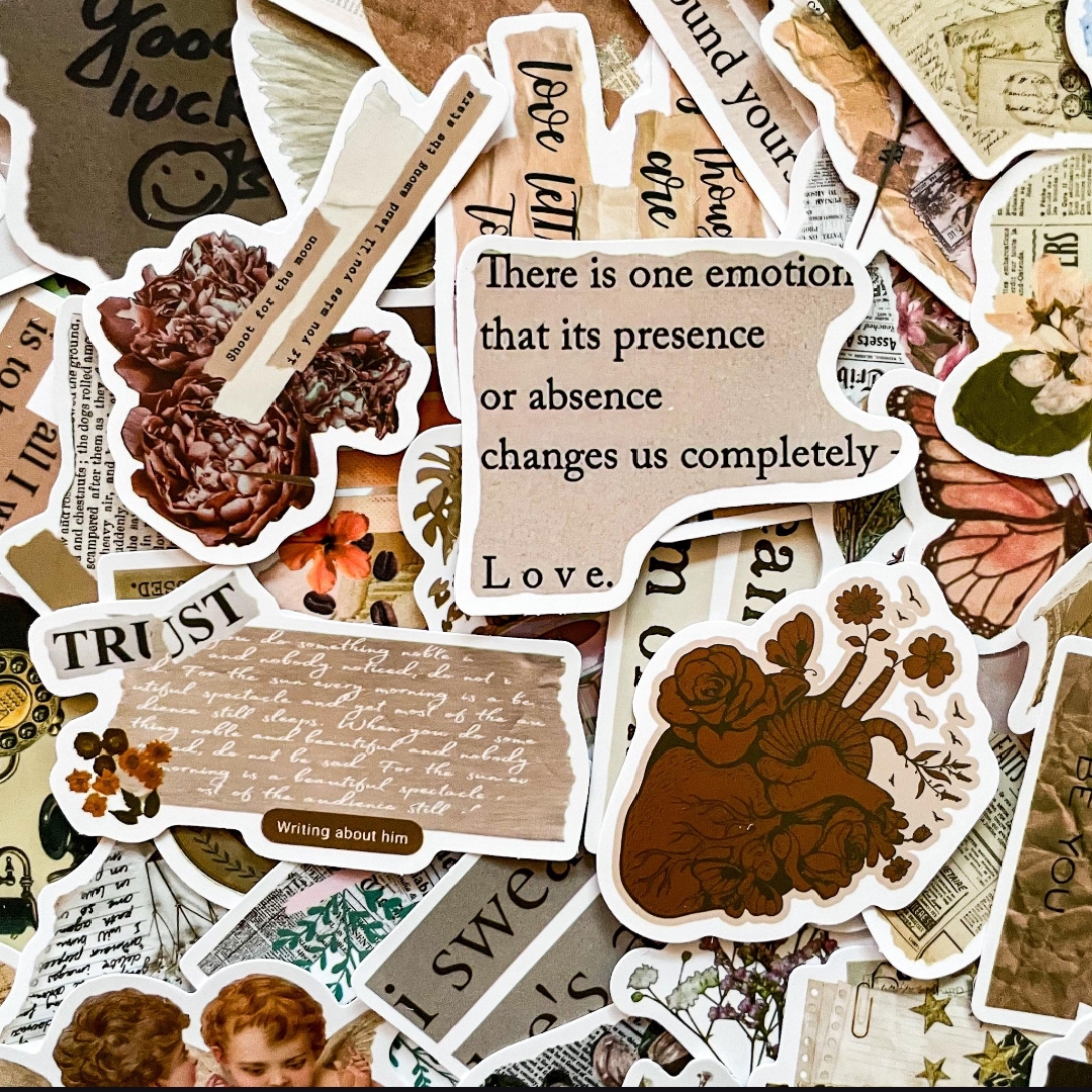 25 Pcs Vintage Journaling stickers, Aesthetic stickers,Brown stickers , Cute stickers, Aesthetic stickers