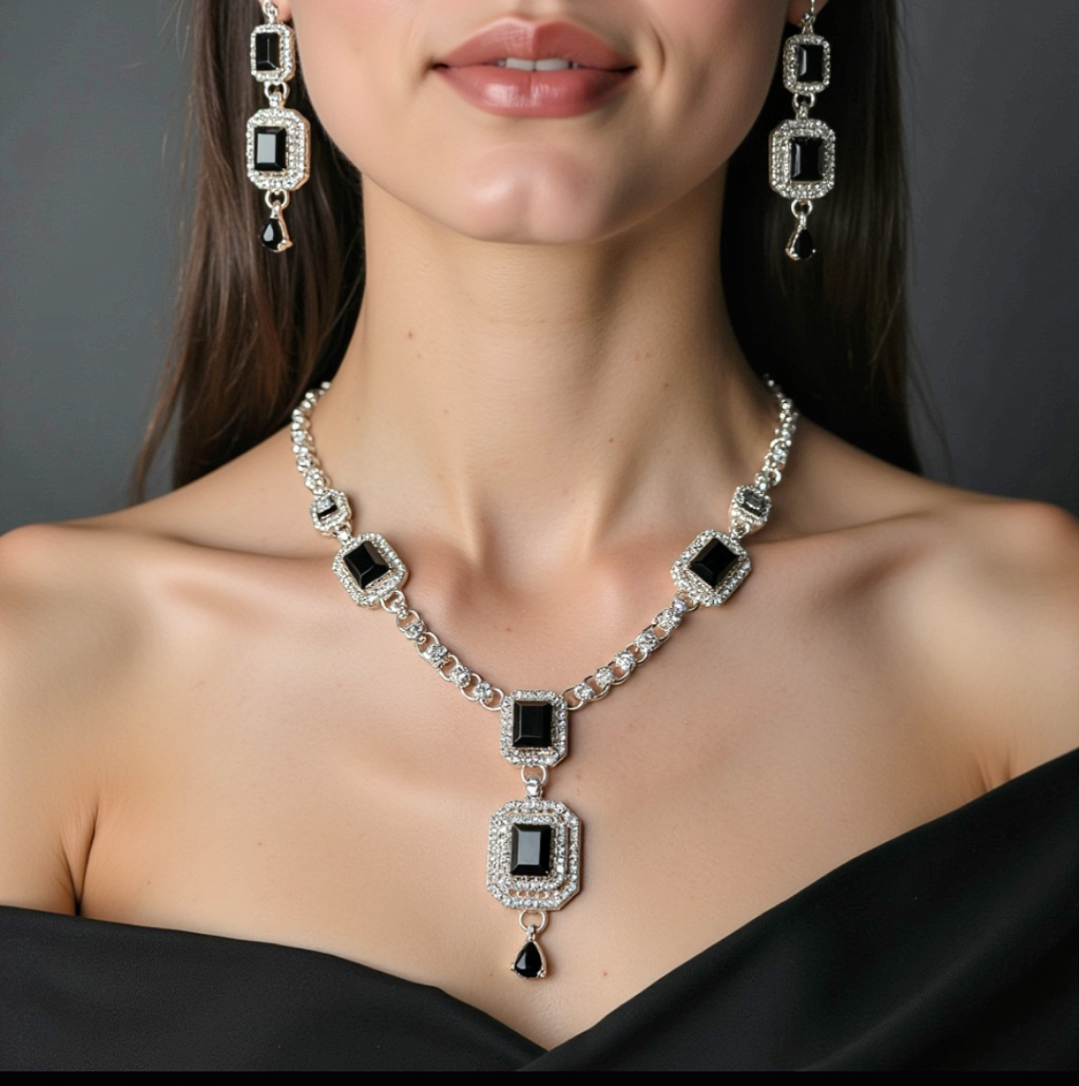 4 pcs Luxury silver Sterling set , necklace with earrings and bindi , wedding jewelry for women