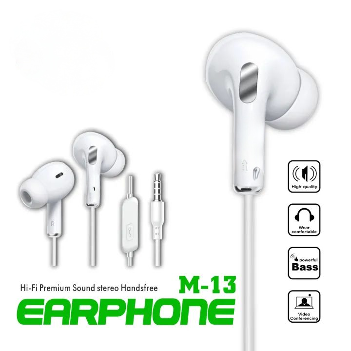 Stereo Handsfree M-13 Premium Quality  & Super Bass Earphones Best Sound