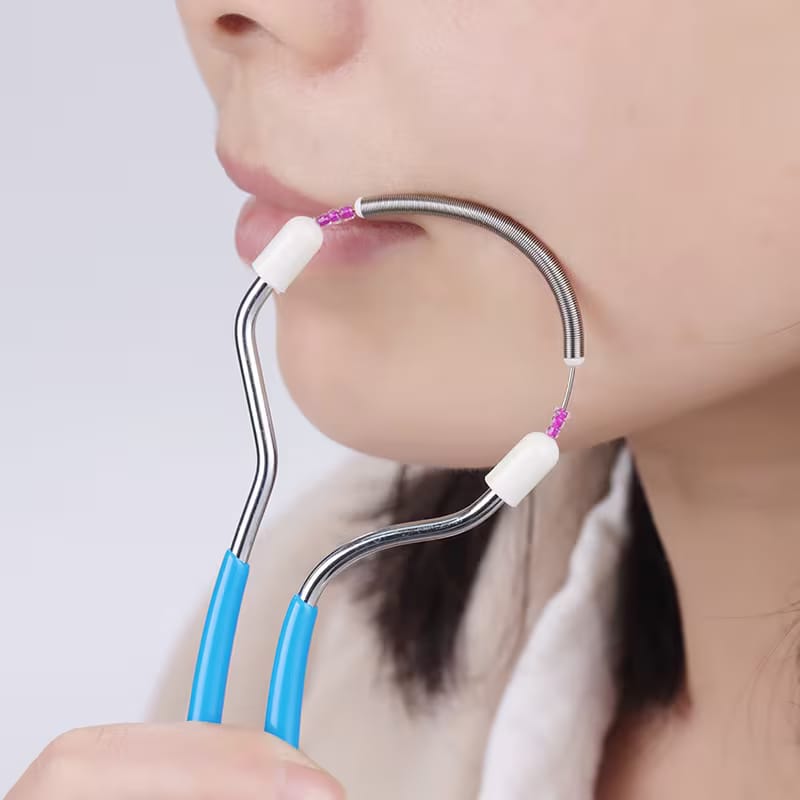 Stainless Steel Painless Hair Remover_ Manual Spring Facial Hair Remover for Women | Upper Lip, Chin & Face Hair Removal Tool | Portable Threading Epilator