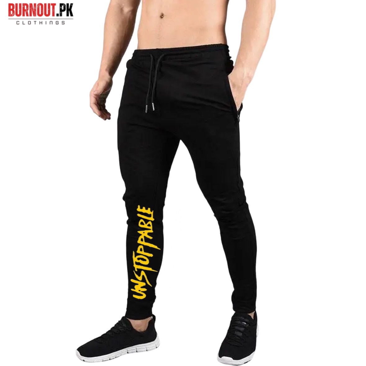BURNOUT.PK NEW TRENDY SUMMER COLLECTION UNSTOPPABLE PRINTED BLACK TROUSER FOR MENS