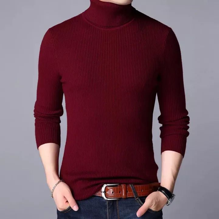 Slim Fit high neck for men and boys for winter warm full sleeves (Marron)