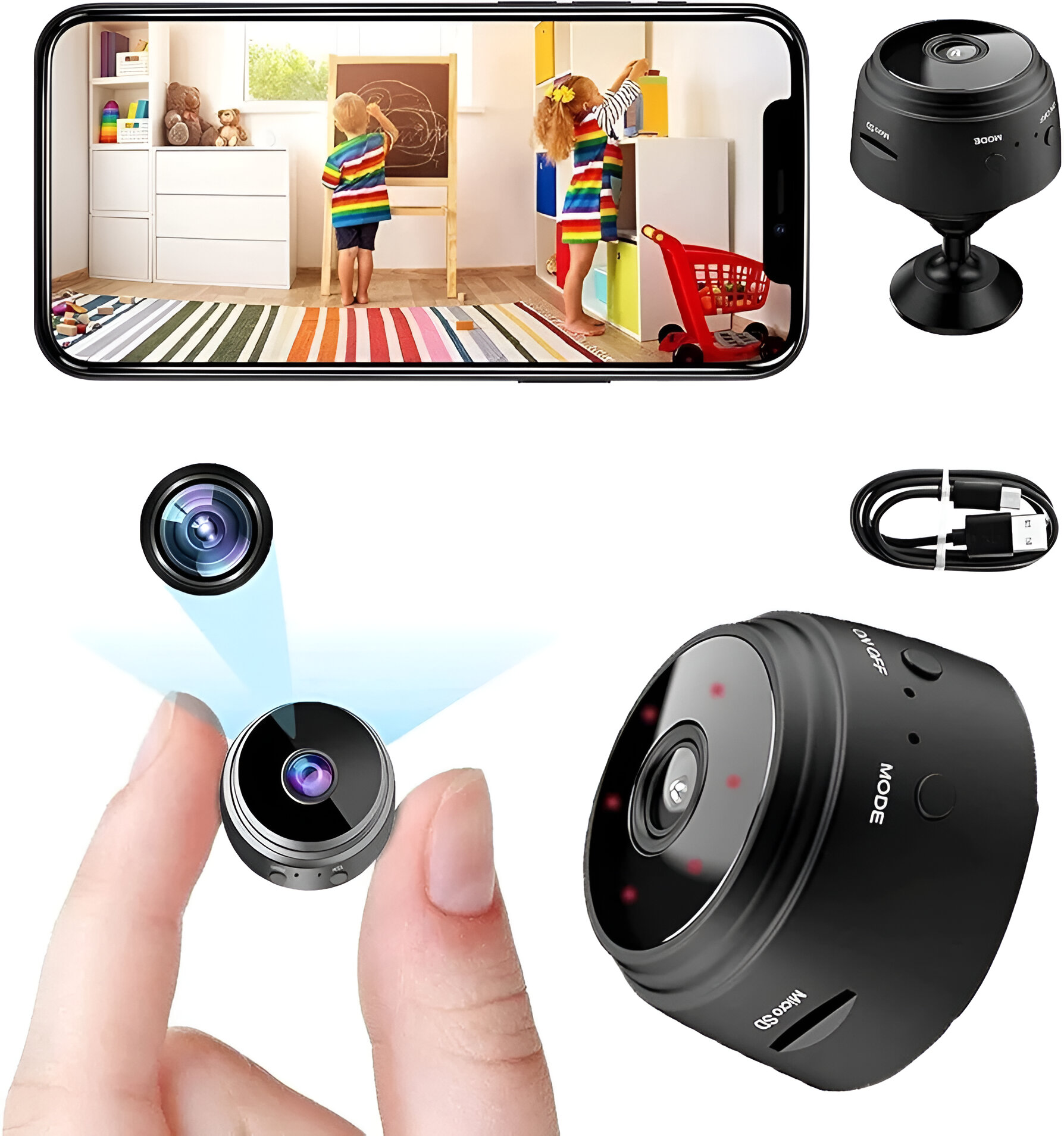 A9 Mini Wifi Camera 1080P Full HD Wireless IP Camera - Compact Wireless Security Camera with Night Vision, Motion Detection, Smart Home Features for Indoor & Outdoor Surveillance