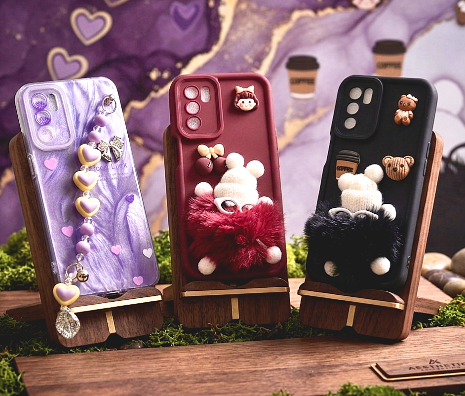 Aesthetic Oppo A16 4g Back Cover Cute 3D Furry Monster Doll Silicon Case Stylish Glitter Heart Back Cases for girls Ladies